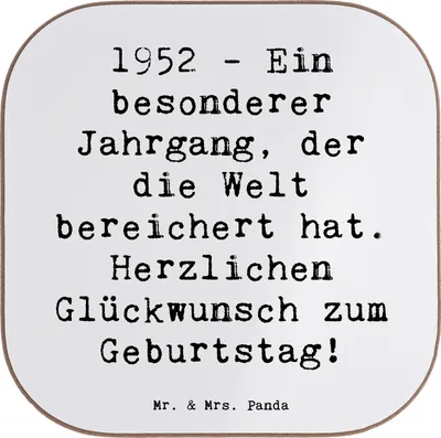 Produktbild von Mr. & Mrs. Panda Tassen Untersetzer Spruch 1952 Geburtstag - Weiß - Geschenk, Glas, Holzuntersetzer, Geboren am, besonderer Mensch, gläseruntersetzer, Tischuntersetzer