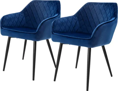 Immagine prodotto di ML-Design set di 2 sedie da pranzo con braccioli e schienale, blu scuro, sedia da cucina con rivestimento in velluto, sedia imbottita con gambe in metallo