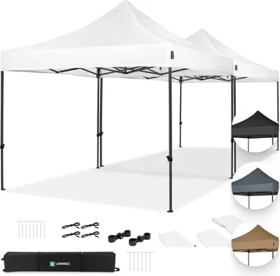 Produktbild von VONROC Pavillon 3x3m wasserdicht stabil - Partyzelt EasyUp System [3Min Aufbau] Popup Faltpavillon modular erweiterbar als Festival Zelt, Gartenpavillon