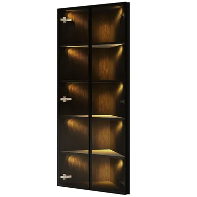Obrázek produktu pro okwish vitrína / rohová vitrína s integrovaným LED osvětlením, highboard / vysoká skříň / koupelnová skříň / knihovna s panty Soft-Close, černá