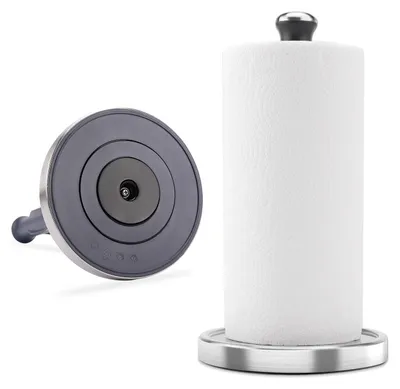 Produktbild von Küchenpapierhandtuchhalter, drehbarer Standhalter mit beschwertem Fuß, selbstklebende Streifen, einhändig abreißbar, aus Edelstahl