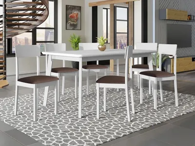 Obrázok produktu pre Rozkladací stôl 160 cm so 6 stoličkami ADELBITE 7 - biely / hnedý 2