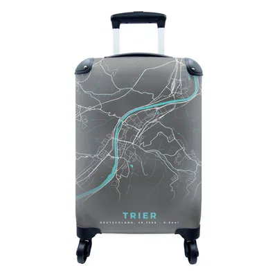 Produktbild von MuchoWow® Koffer Handgepäck Trolley Rollkoffer Kleine Reisekoffer mit 4 Rollen - Stadtplan - Deutschland - Blau - Trier - Karte - Cabin Size < 55x40x23 cm & 55x40x20 cm - Fotokoffer - Kabinenkoffer - Boardgepäck - Reise-Box - Reisekoffer - Reisegepäck - Koffer mit Bild - Trolley für Kinder