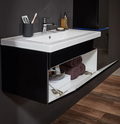 Produktbild von HOME DELUXE - Badmöbel-Set - WANGEROOGE BIG Schwarz - Large - inkl. Waschbecken und komplettem Zubehör - Breite Waschbecken: ca. 80 cm I Badezimmermöbel Waschtisch Badmöbelset