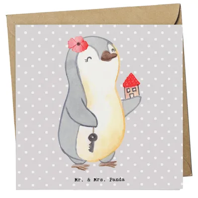 Produktbild von Mr. & Mrs. Panda Glückwunschkarte Immobilienkauffrau Herz - Grau Pastell - Geschenk, Ausbildung, doppelkarte, Klappkarte, Vermieter, Einzugsgeschenk, anlasskarte