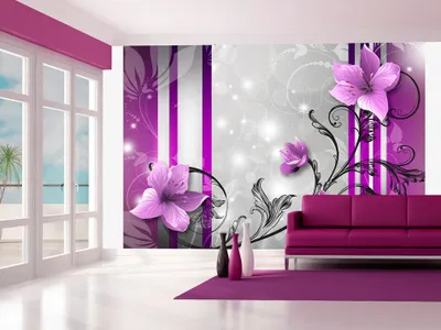 Produktbild von Vlies Fototapete 350x256 cm Tapeten Wandtapete XXL Abstrakt Blumen Ornament violett braun rose rot b-A-0041-a-b
