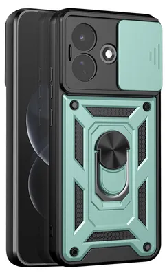 Image de Coque de protection pour Redmi Note 17 Pro, avec support à anneau et protection pour l'appareil photo, couleur verte