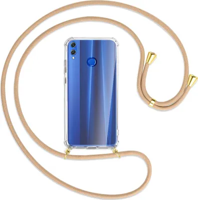 Produktbild von Handykette Backcover-Schutzhülle mit Band (Metall goldfarben) für Honor 8X - beige