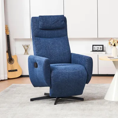 Image de Abrihome Fauteuil relax moderne pivotant avec fonction chaise longue & repose-pieds, chenille Fauteuil TV, bleu