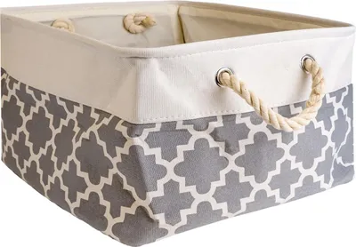 Produktbild von Intirilife Aufbewahrungskorb Organizer mit Henkel in Grau mit Muster - 41 x 31.5 x 21 cm - Gefaltet 41 x 33.5 x 5.5 cm - Praktische Aufbewahrungs Box für Regale Ablagen als Deko mit Deckel