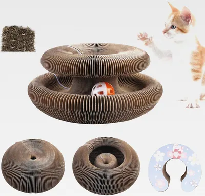 Produktbild von Katzen Kratzbrett - Katzenspielzeug Magisches Faltbares Kratzpappe, Wellpappenpapier Interaktives Kratzspielzeug, Scratchy Katzenspielzeug mit Glöckchen und Katzenminze zum Katzen Krallenschleifen