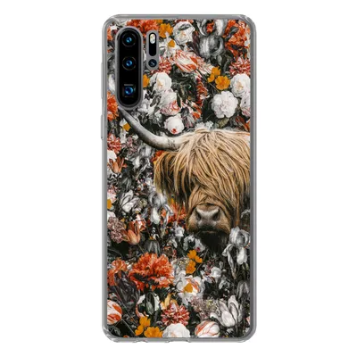 Produktbild von MuchoWow® Handyhülle Schutzhülle Hülle für Huawei P30 Pro Schottischer Highlander - Blumen - Orange Silikon Softcase Handy Hülle - Schutzdeckel