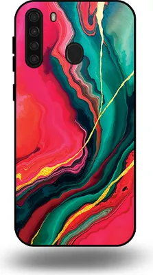 Produktbild von Smartphonica Telefon Fall geeignet für Samsung Galaxy A21 mit rot grün Marmor Print - TPU Backcover Fall rot grün Marmor Design