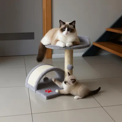 Immagine prodotto di Tiragraffi per gatto piccolo con seduta morbida 45 cm tiragraffi stabile in sisal con pompon Grigio