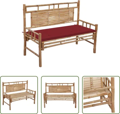 Produktbild von The Living Store Gartenbank mit Auflage 120 cm Bambus