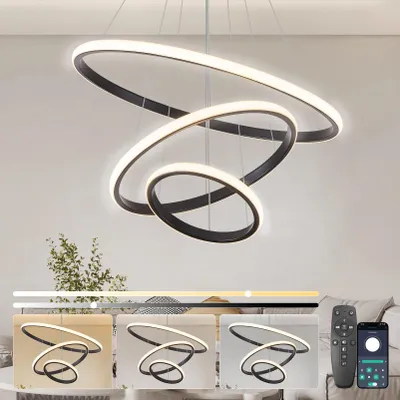 LED-Hängelampe 3 Ringe dimmbar Fernbedienung Acryl schwarz