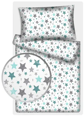 Produktbild von KiGATEX Kinderbettwäsche 100x135 "Stars Vario mint" – 2-teilig mit Reißverschluss – 100?% Baumwolle – Decke + Kissen – weich & atmungsaktiv – waschbar
