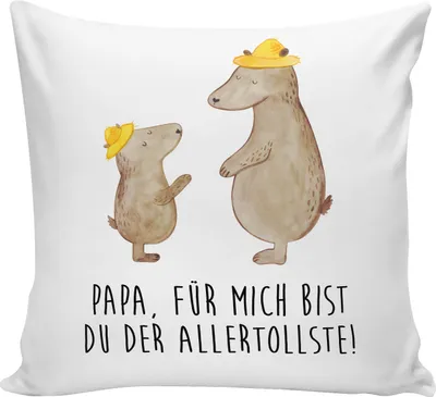Produktbild von Mr. & Mrs. Panda kissen 40 x 40 Bären mit Hut - Weiß - Geschenk, Muttertag, Polsterkissen, Deko, Family, Vatertag, Sofa, Kopfkissen 40x40, Polster, Papa, Kuschelkissen