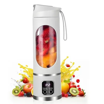 Produktbild von Tragbarer Mixer,50W USB Smoothie Maker für Shakes und Smoothies mit 10 ultrascharfen Klingen, 450ml kompakter Mixbechern Entsafter Weiß