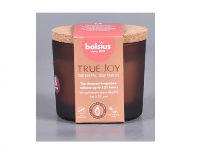 Produktbild von Bolsius Duftkerze True Joy Oriental Softness 8 cm im Glas mit Korkdeckel
