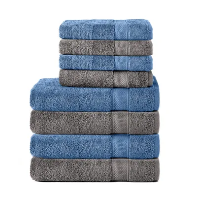 Produktbild von Komfortec Handtücher Set 8-teilig, Frottee 100% Baumwolle 470 g/m², Anthrazit/Hellblau, Badetücher 70x140 cm, Handtücher 50x100 cm, weich, hautsympathisch, saugstark, extrem strapazierfähig