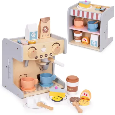 Obrázok produktu pre Drevený detský kávovar 2v1 shop barista set 26 doplnkov ECOTOYS