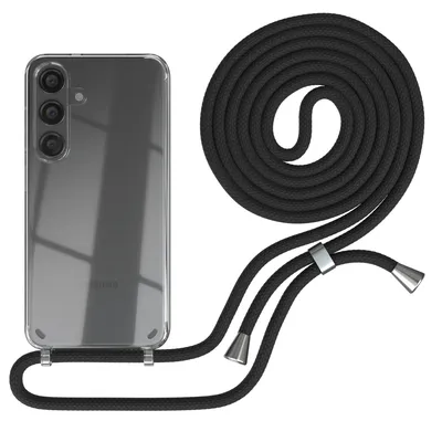 Produktbild von EAZY CASE Handykette kompatibel mit Samsung Galaxy S24, Handyhülle mit Umhängeband, Handykordel, Schutzhülle Clear, Band in Schwarz