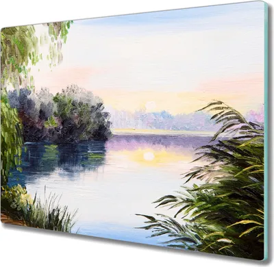 Produktbild von Coloray Schneidebrett Herdabdeckplatte 60x52 cm Kochplattenabdeckung Hackbrett Küchenbrett - lake Sonnenuntergang