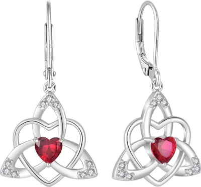 Produktbild von Keltischer Knoten Ohrringe Damen 925 Sterling Silber Geburtsstein Rubin
