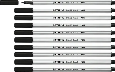 Produktbild von Premium-Filzstift mit Pinselspitze für variable Strichstärken - STABILO Pen 68 brush - 10er Pack - schwarz