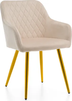 Produktbild von NEW HOME Stuhl TODI Esszimmerstuhl gepolsterter Glamour Wohnzimmerstuhl mit Steppung - beige goldene Beine - moderne Samt Velours Möbel