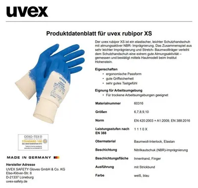 Produktbild von Schutzhandschuh uvex rubipor XS5001B 60316, Größe:10