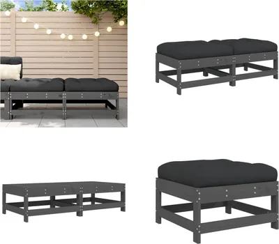 Produktbild von vidaXL Gartenhocker mit Kissen 2 Stk. Grau Massivholz Kiefer - Gartenhocker - Terrassenhocker - Outdoor Hocker - Garten Fußhocker