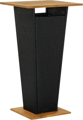 Zdjęcie produktu dla The Living Store Stolik barowy czarny 60x60x110 cm polirattan i lite drewno akacjowe