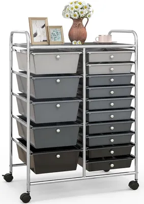 Produktbild von COSTWAY Rollwagen mit 15 stapelbaren Schubladen, Rollcontainer 63x37x87cm, schwarz