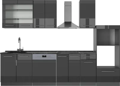 Produktbild von Küchenzeile Vicco Fame-Line Anthrazit Hochglanz 300 cm mit Hochschrank, ohne Arbeitsplatte, Model 56779