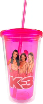 Immagine prodotto di Bicchiere K3 con cannuccia rosa - Bicchiere per bambini per bambine 300 ml