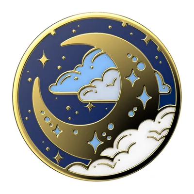 Produktbild von PopSockets Enamel Fly Me To The Moon, Griffigkeit, Blau, Gold, Hellblau, Weiß, Metall, Universal, 1 Stück(e), 38,8 mm