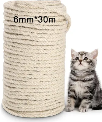 Produktbild von PolkaHome® Sisal Seil 6mm x 30m Natur Sisaltau für Kratzbaum Reparatur, Katzenkratzbaum Ersatz, DIY Deko, Heimwerken, Weiß