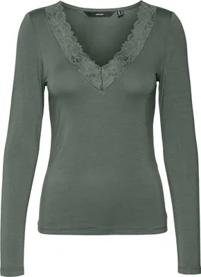 Produktbild von VERO MODA Bluse Slim Fit V-Ausschnitt Spitzen-Detail Basic Größe: M