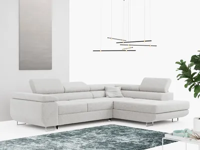 Produktbild von Ecksofa L-Form Couch mit Schlaffunktion und Verstellbare Kopfstützen - GUSTAW - Hellgrau - Rechts