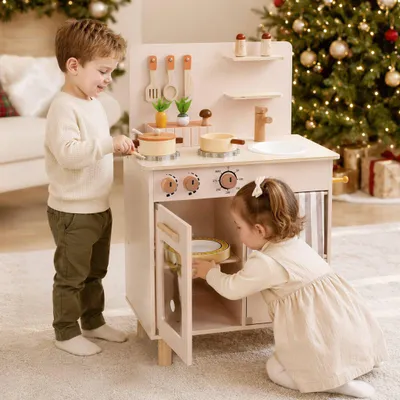 Immagine prodotto di Cucina giocattolo in legno per bambini con lavello e fornelli - Beige