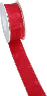 Produktbild von Taftband mit Lurexkante - rot-gold - 40mm 25m - 3331-40-25-7