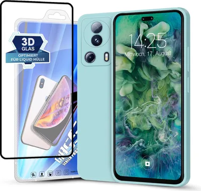 Produktbild von Hülle für Xiaomi 13 Lite 5G mit 9H Displayglas Displayschutz Plus Case Cover Bumper Silikon Softgrip Schutzhülle Farbe: Hellblau