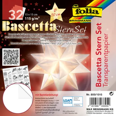 Produktbild von folia Faltblätter Bascetta-Stern, weiß-transparent 150 x 150 mm