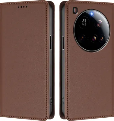 Image de Étui en cuir pour Xiaomi 15 Ultra, étui à rabat magnétique en cuirPolyuréthaneavec support, marron