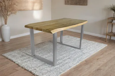 Produktbild von Esstisch Baumkante Akazie massiv eichenfarben 120 x 80 U-Gestell silber CALI