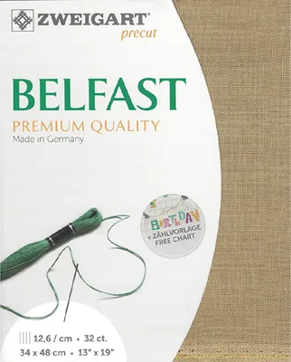 Produktbild von Zählstoff BELFAST Zweigart Precut 32 ct. 3609 Farbe 326 dunkles leinen, Handarbeitsstoff aus 100% Leinen für Stickerei 48x68 cm