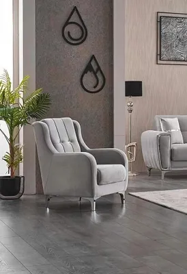 Zdjęcie produktu dla Fotel tapicerowany Fotel jednoosobowy Fotel z tkaniny do salonu Fotel w kolorze szarym