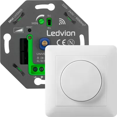 Produktbild von Ledvion - Smart LED Dimmer Schalter, Drehdimmer Unterputz Dimmschalter, Phasenabschnitt, für dimmbare LEDs 5-250W, 220-240V, Weiß Abdeckrahmen, Dimmer für LED Lampen
